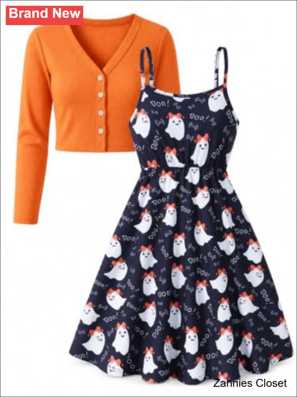 👻 Girls 2 Piece Dress with Cardigan Set Sleeveless Sundress Outfit